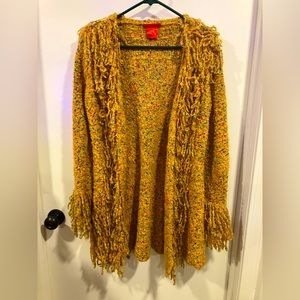 Women’s Yellow and Multicolored Yarns Wrap Around Cardigan Sweater Size S